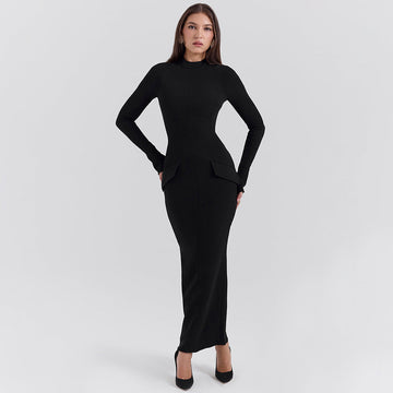 Women’s Long Dress – Slim Fit – Round Neck – Long Sleeve – Formal Elegant Style