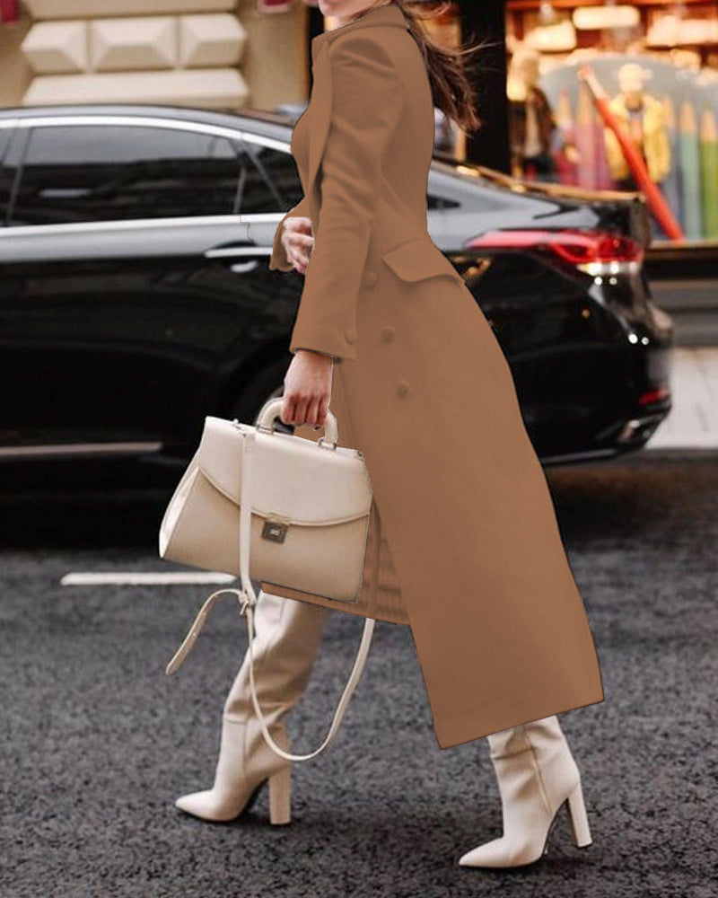 Women’s Long Jacket – Tailored Fit – Wool Feel – Structured Silhouette – Formal Style