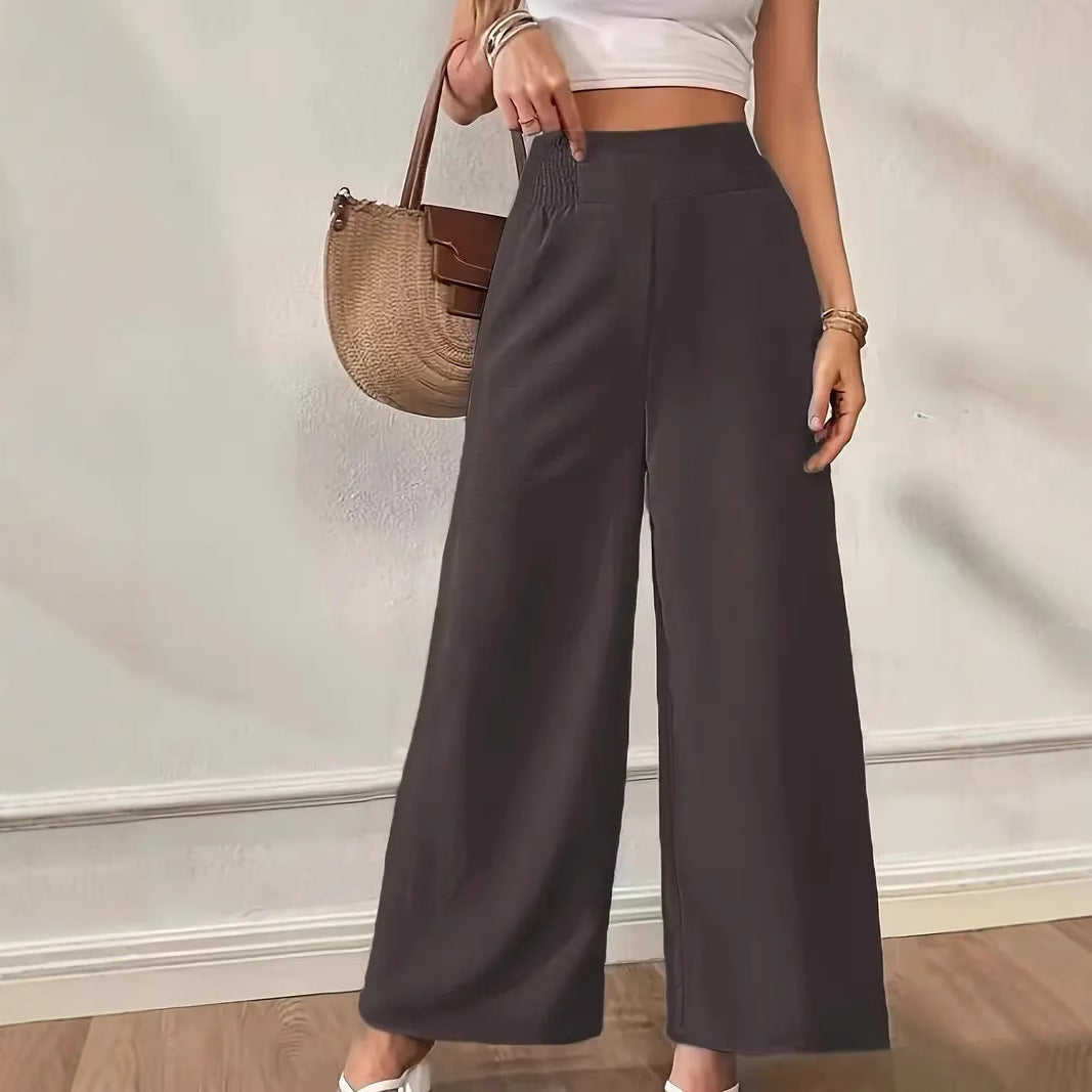 Women’s Wide-Leg Trousers – High Waist – Drapey Fit – Elastic Waist – Full Length