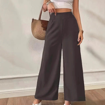 Women’s Wide-Leg Trousers – High Waist – Drapey Fit – Elastic Waist – Full Length
