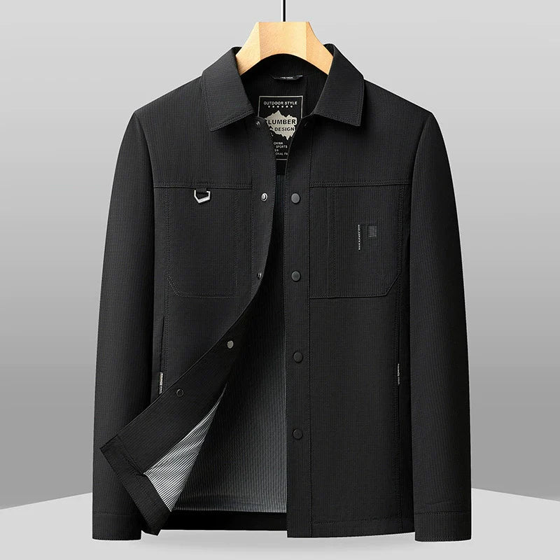 Men’s Jacket – Classic Fit – Lapel Collar – Woven Cotton Blend – Button Closure