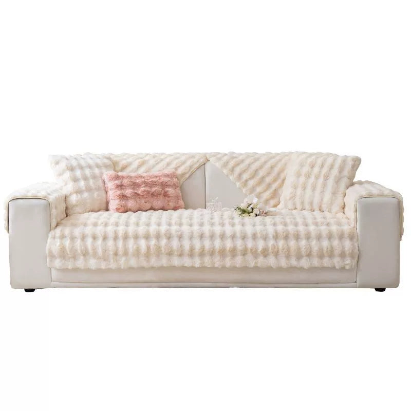 Plush Faux Fur Quilted Sofa Slipcover