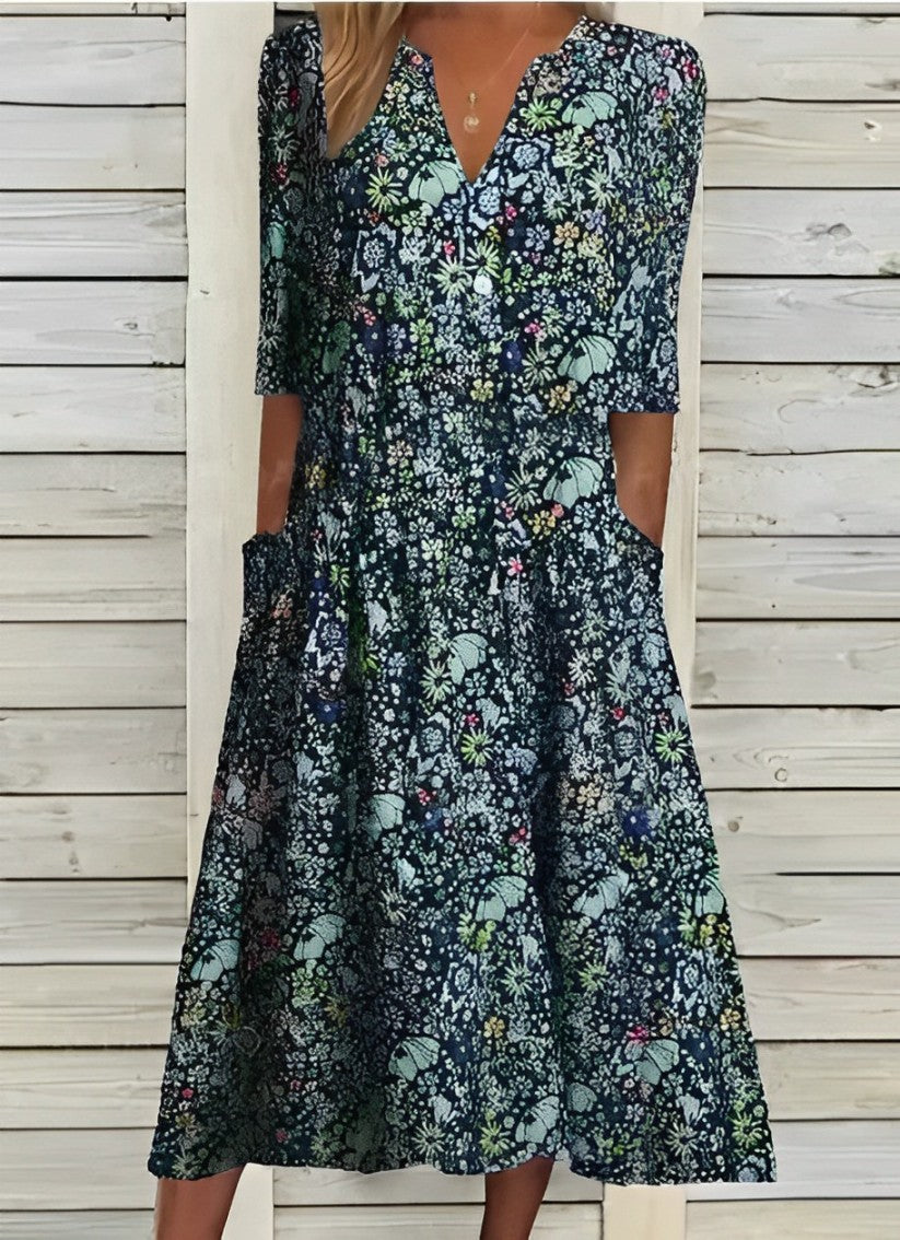 Zoe - v neck short sleeves floral casual dress