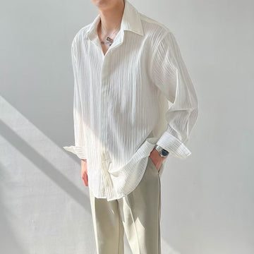 Unisex Long Sleeve Shirt – Crinkle Textured Fabric – Oversized Fit – Button Down