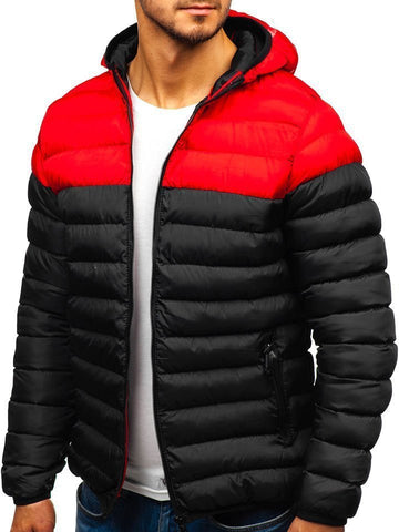 Men’s Puffer Jacket - Hooded Zip-Up - Two-Tone Quilted Design