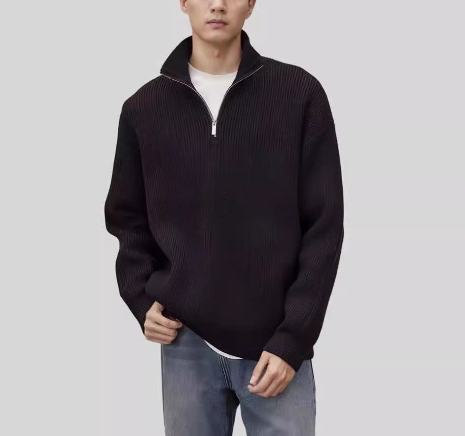 Men’s Quarter Zip Pullover Sweater – Relaxed Fit – Casual Street Style