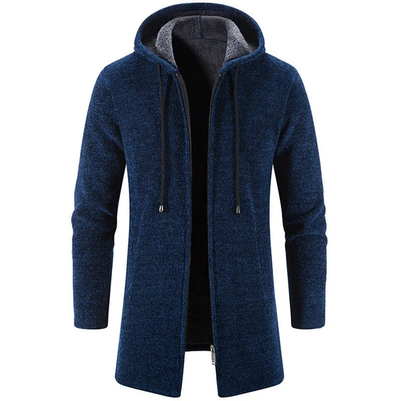 Men’s Cardigan Jacket – Chenille Knit – Relaxed Fit – Hooded Zip-Up with Drawstrings