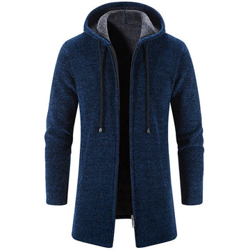 Men’s Cardigan Jacket – Chenille Knit – Relaxed Fit – Hooded Zip-Up with Drawstrings