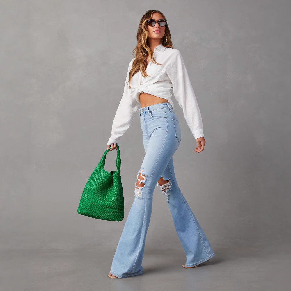 Liana – Street Ripped High-Waist Flare Denim Jeans