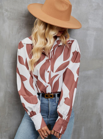 Scarlett - abstract print casual loose long sleeve button down shirt