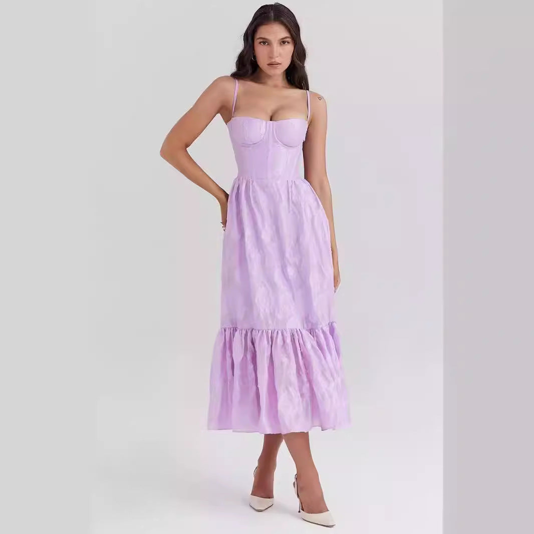 Women’s Midi Dress – Fitted Bodice – Sweetheart Neckline – Tiered Skirt – Sleeveless