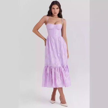 Women’s Midi Dress – Fitted Bodice – Sweetheart Neckline – Tiered Skirt – Sleeveless