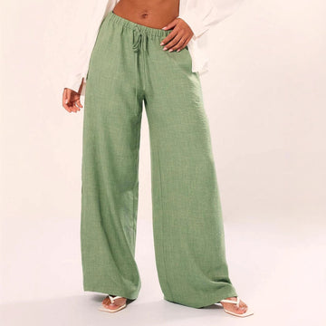 Women’s Wide-Leg Pants – Linen Blend – Drawstring Waist – Relaxed Full-Length Fit