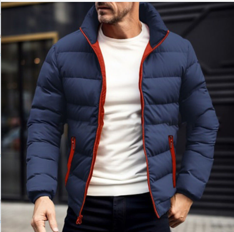 Men’s Puffer Jacket – Regular Fit – Quilted Warmth – Stand Collar – Zipper Pockets