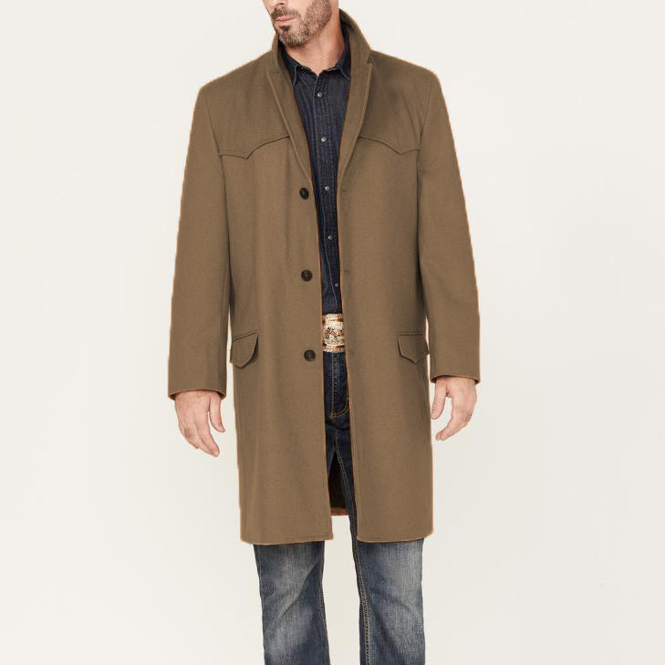 Men’s Overcoat – Tailored Fit – Wool – Notched Lapel – Knee Length – Flap Pockets
