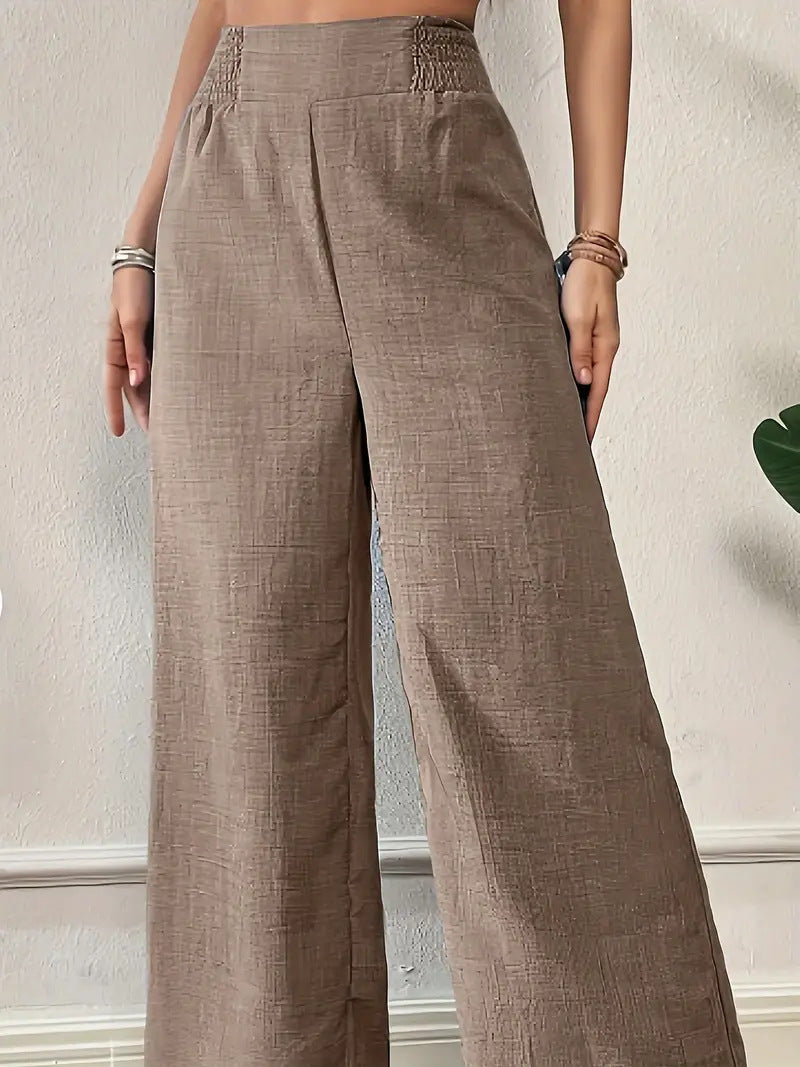 Women’s Wide-Leg Trousers – High Waist – Drapey Fit – Elastic Waist – Full Length