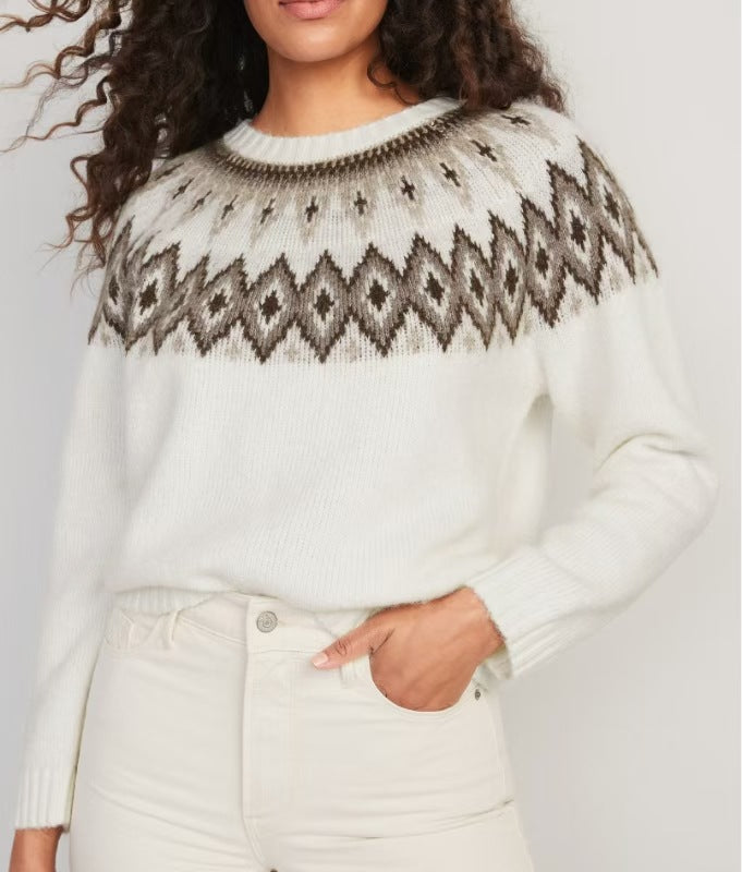Women’s Cozy Fair Isle Sweater – Soft Knit – Winter Pattern – Classic Crew Neck