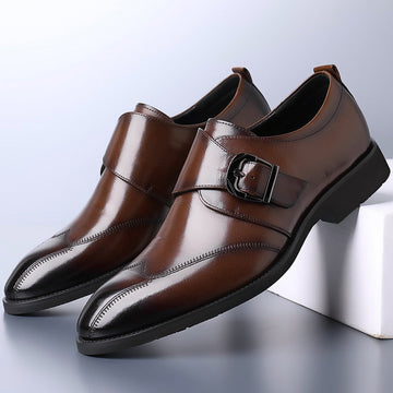 Men's slip-on casual leather shoes with buckle