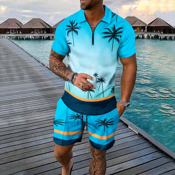 Men’s Sport Set – Slim Fit – Zip Neckline – Tropical Print