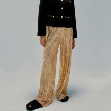 Women’s Straight-Leg Pants – Sequin Embellished – Relaxed Fit – Full Length Evening Wear