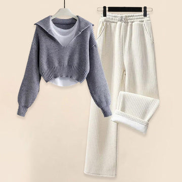 Women's knitted sweater and matching pants set