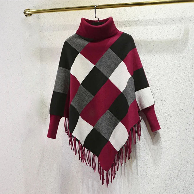 Women's warm and cozy sweater with checkered pattern