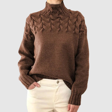 Women's knit turtleneck sweater with cable detail