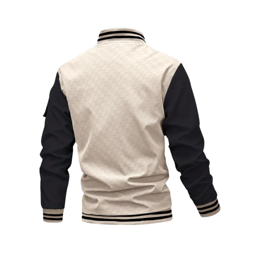 Men's baseball collar jacket with ribbed hem and zipper