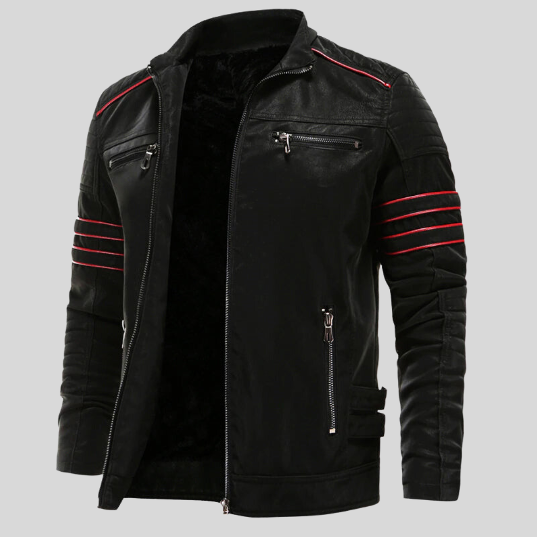 Wolverine Jacket - Men's Faux Leather Biker Jacket with Bold Red Accents, Stylish & Durable