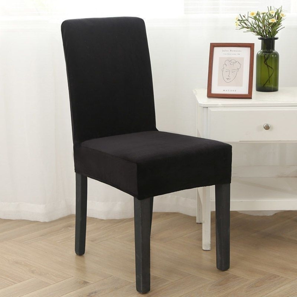 Stretch Velvet Form-Fitting Wood-Leg Chair Cover