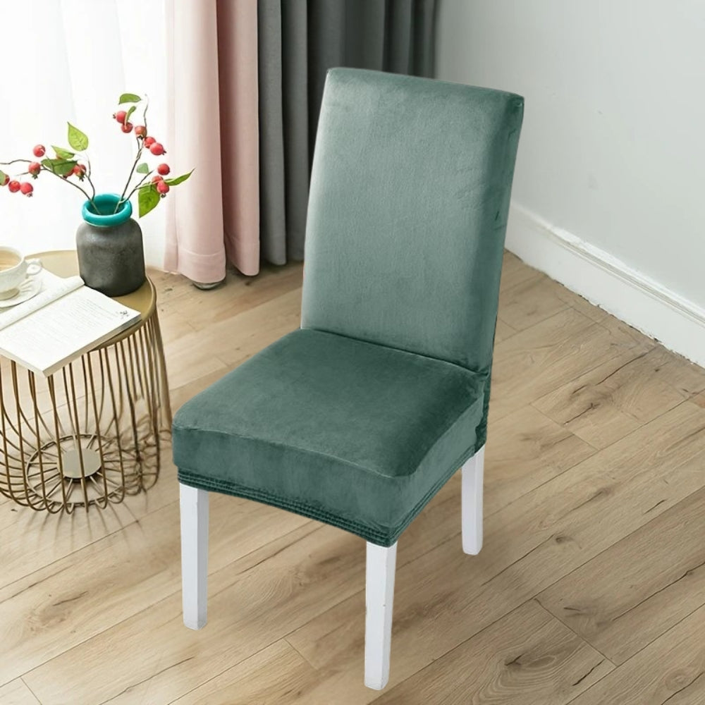 Stretch Velvet Form-Fitting Wood-Leg Chair Cover