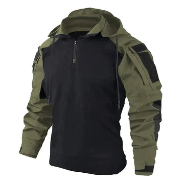 Military-style combat shirt with hood for men