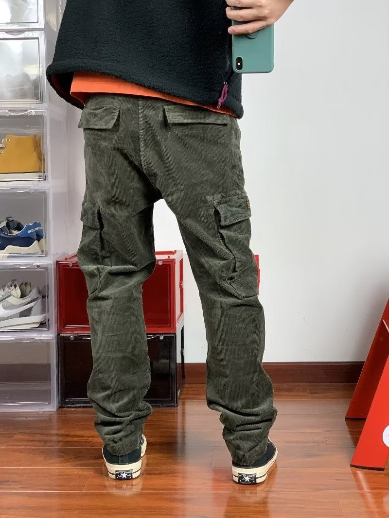 Men's corduroy multi-pocket cargo pants