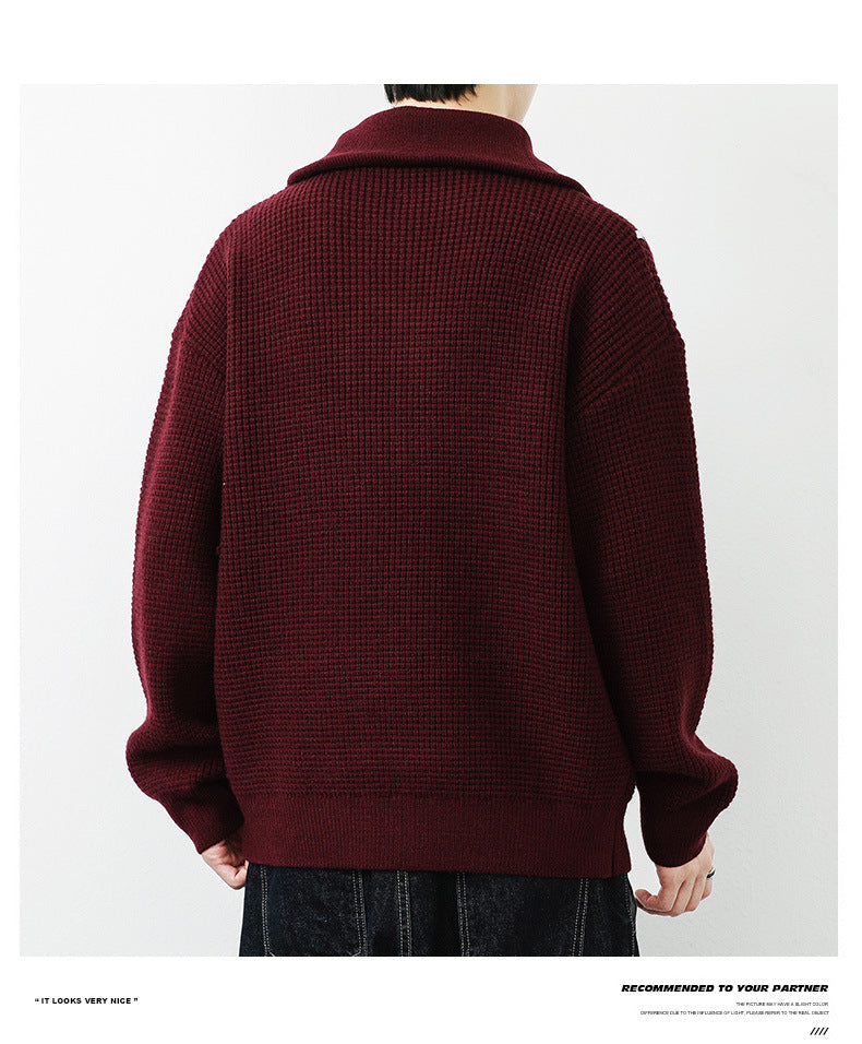 Men's knitted sweater with lapel collar