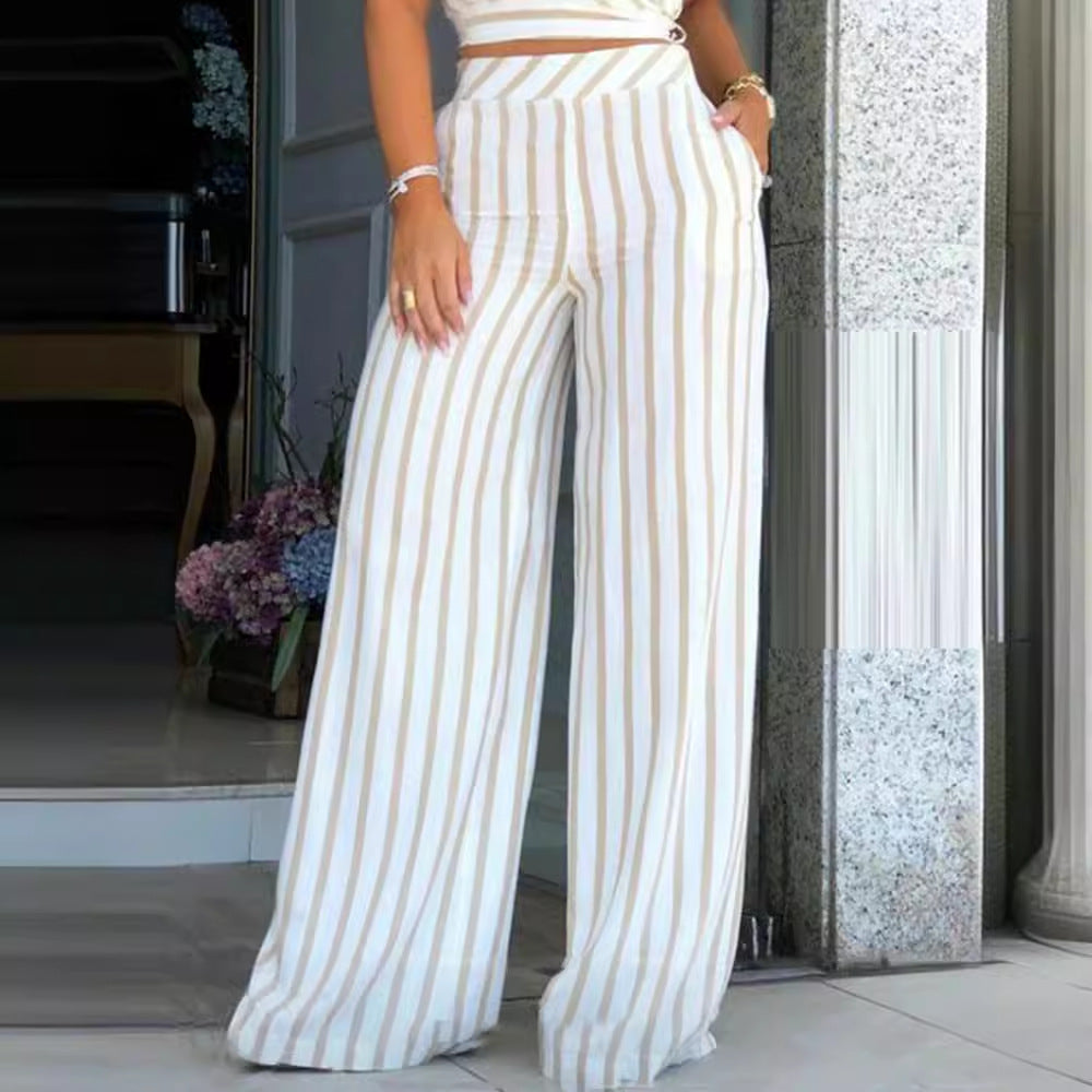 Mavia - striped wrap top and wide leg pants set