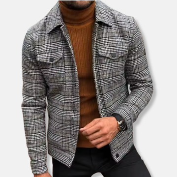 Men’s Plaid Jacket – Slim Fit – Lightweight Woven – Button Front – Turn-Down Collar