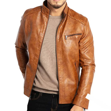 Men's classic faux style leather jacket