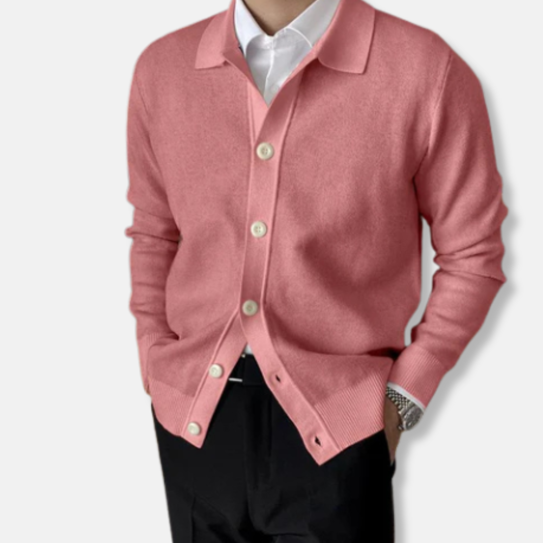Oliver Wool Collared Cardigan | Button Front Hip-Length Cardigan