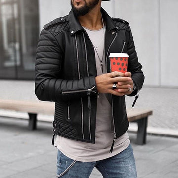 Men's quilted leather biker jacket