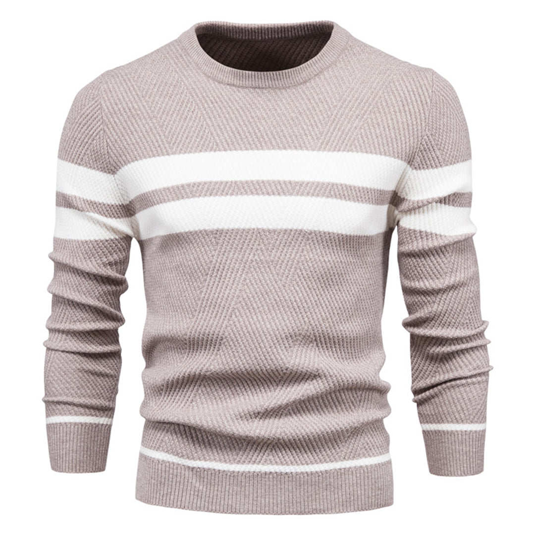 Men’s Sweater – Slim Fit Knit – Ribbed Texture – Geometric Pattern – Crew Neck