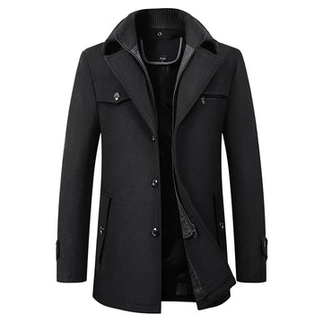 Men’s casual medium long jacket with double collar and patch pockets