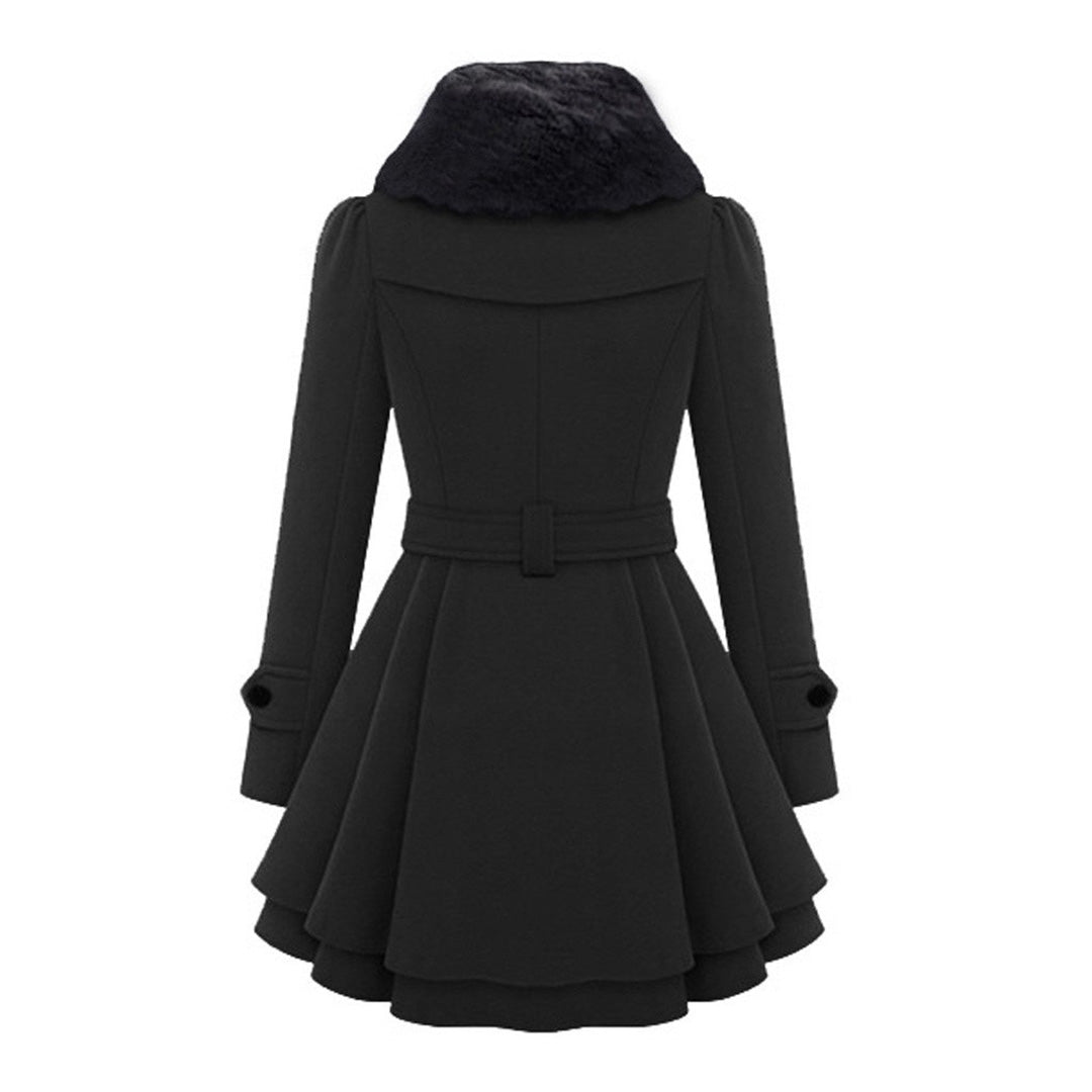 Women's classic coat with elegant faux fur collar