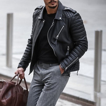 Men's quilted leather biker jacket for a bold, modern look