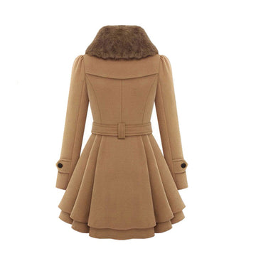 Women's classic coat with elegant faux fur collar