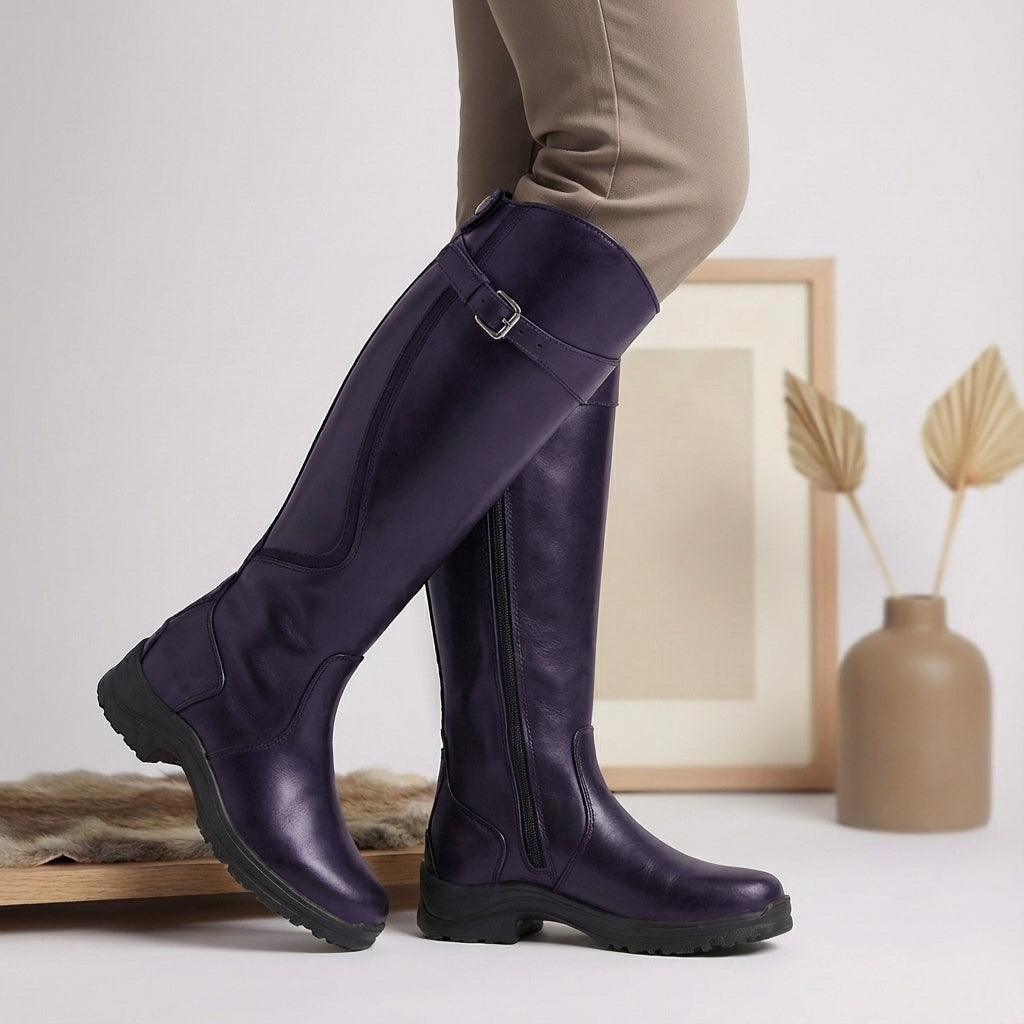 Fallon | Leather Knee-High Boots with Buckle Accents