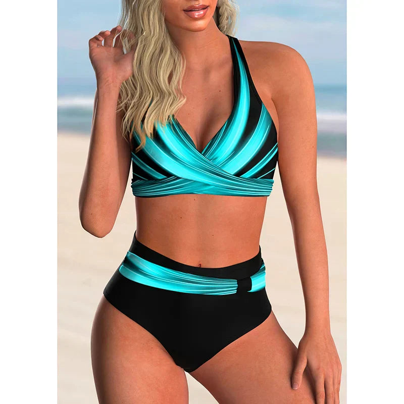 Women's colorblock high-waisted bikini set