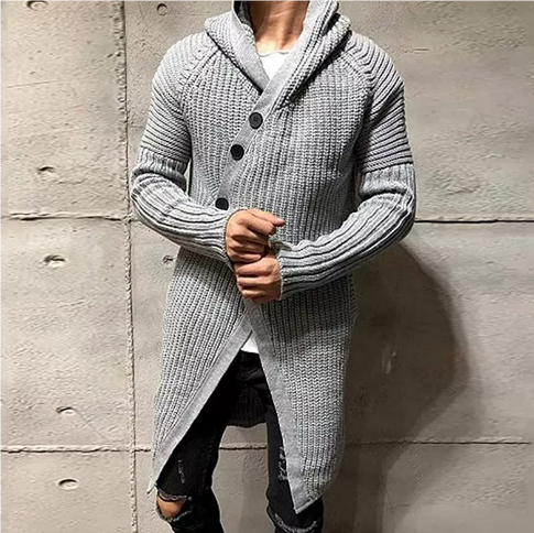 Men's hooded longline knit cardigan