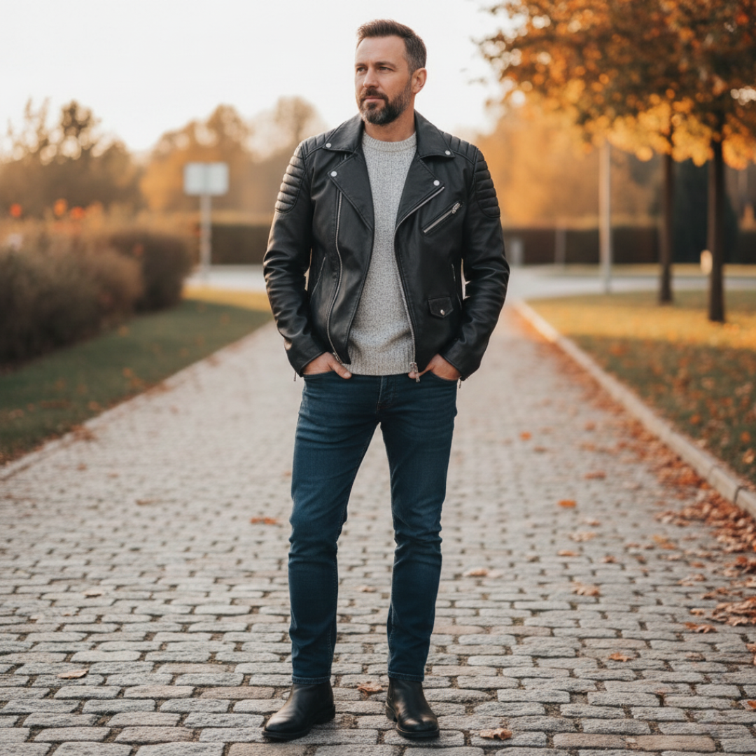 Men's classic leather biker jacket for edgy street style