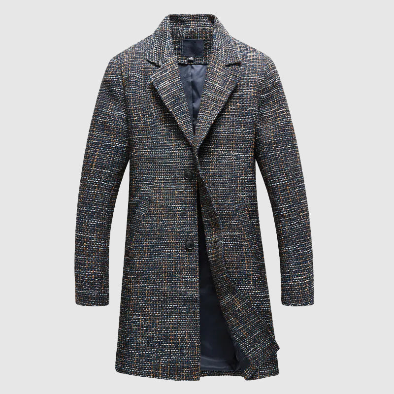 Men’s Wool Coat – Tailored Fit – Notched Lapel – Button Front Mid-Thigh Length