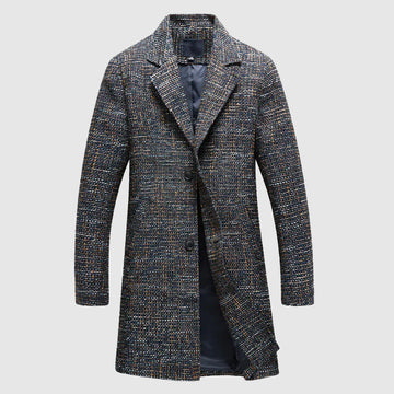 Men’s Wool Coat – Tailored Fit – Notched Lapel – Button Front Mid-Thigh Length